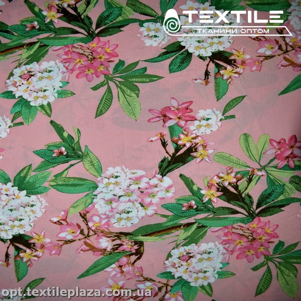 Креп шифон цветной 3524D10C2 цветы белые, розовый