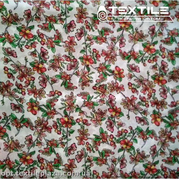 Шифон цветной 3808D5C2 цветы красные, белый