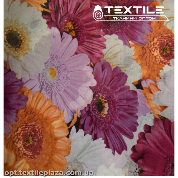 Шифон цветной 3889D782C1 цветы оранжево-лиловые