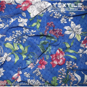 Шифон жаккард цветной 4074D386C2 Uragiri dott цветы бело-бордовые, синий