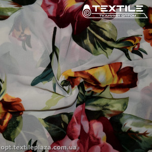Шифон цветной 3539D14C1 цветы желто-бордовые, белый
