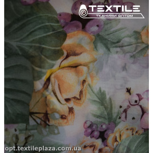 Шифон цветной 3889D70C1 цветы оранжево-фисташковые, белый