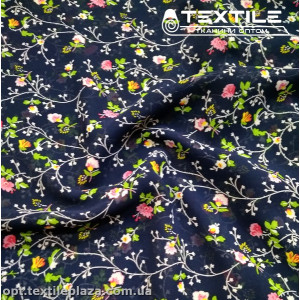 Шифон цветной 3831D13C3 цветы желто-розовые, темно-синий