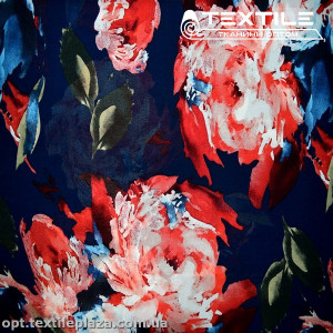 Шифон цветной 3539D17C2 цветы красные, синий