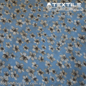Шифон цветной 3808D8C3 цветы белые, голубой