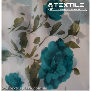 Шифон цветной 3889D571C3 цветы ментоловые, белый