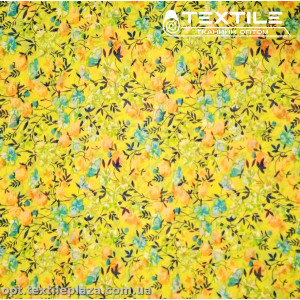 Шифон цветной 4059D1C2 цветы оранжево-голубые, лимонный