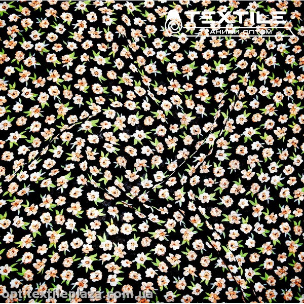 Шифон цветной 4081D17C1 цветы оранжево-белые, черный