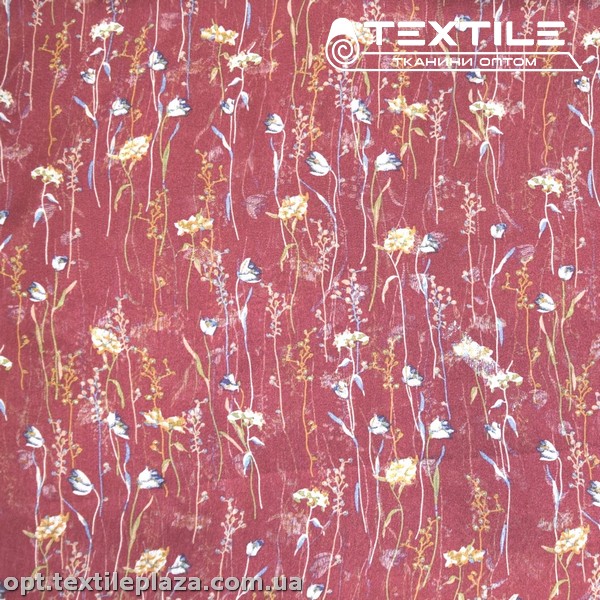 Шифон крэш цветной 4095D185C3 цветы белые, бордовый