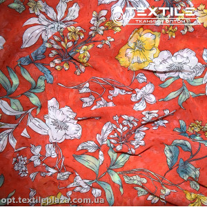 Шифон жаккард цветной 4074D386C3 Uragiri dott цветы бело-желтые, красный