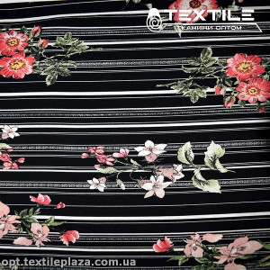 Креп шифон цветной 3524D7C1 цветы красные, черный