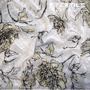 Шифон жаккард цветной 4074D95C1 Uragiri dott цветы пудровые, белый