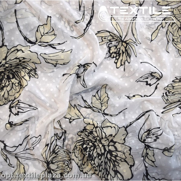 Шифон жаккард цветной 4074D95C1 Uragiri dott цветы пудровые, белый