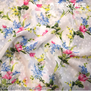 Шифон жаккард цветной 4074D278C1 Uragiri dott цветы розово-голубые, белый