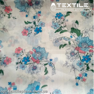 Шифон люрекс цветной 3928D2C1 цветы голубые, белый