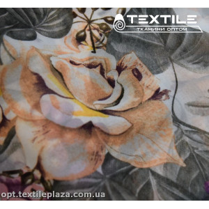 Шифон цветной 3889D70C2 цветы оранжево-серые, белый