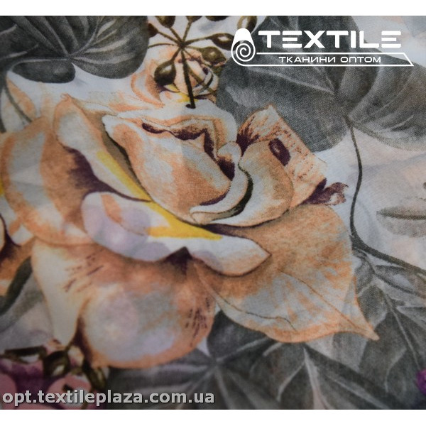 Шифон цветной 3889D70C2 цветы оранжево-серые, белый