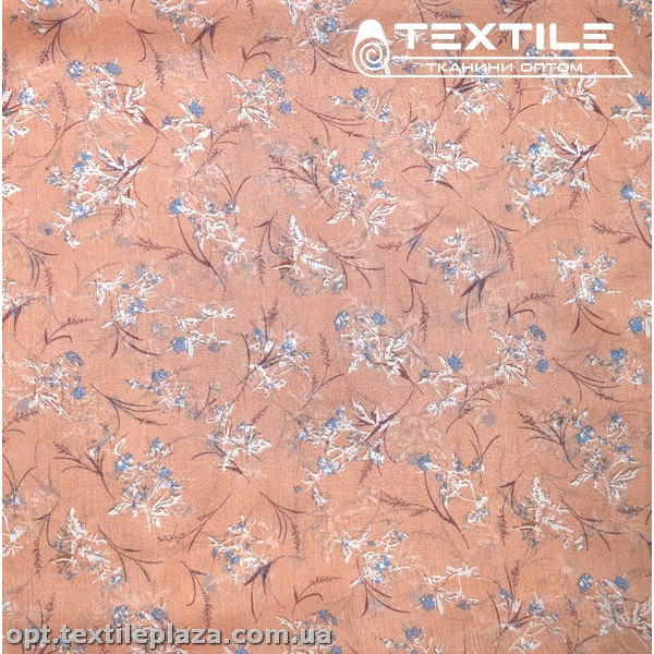 Шифон крэш цветной 4095D164C3 цветы бело-голубые, золотисто-бежевый