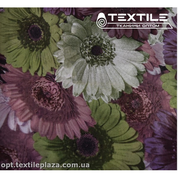 Шифон цветной 3889D782C3 цветы оливково-фиолетовые