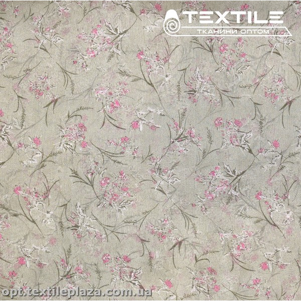 Шифон крэш цветной 4095D164C4 цветы бело-розовые, фисташковый