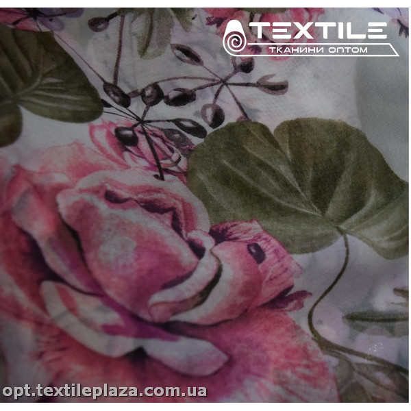 Шифон цветной 3889D70C3 цветы розово-оливковые, белый