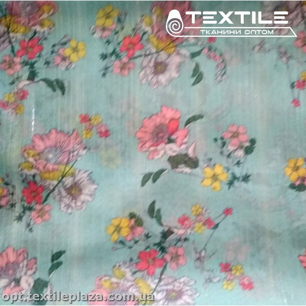Шифон люрекс цветной 3928D2C2 цветы розовые, мятный