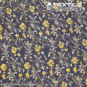 Шифон крэш цветной 4095D182C2 цветы желтые, темно-синий