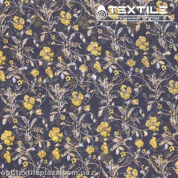 Шифон крэш цветной 4095D182C2 цветы желтые, темно-синий