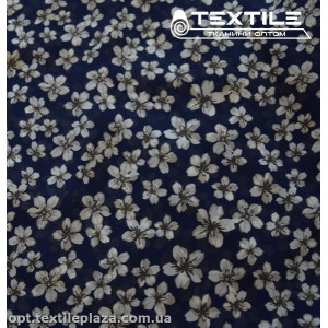 Шифон цветной 3808D8C1 цветы белые, темно-синий