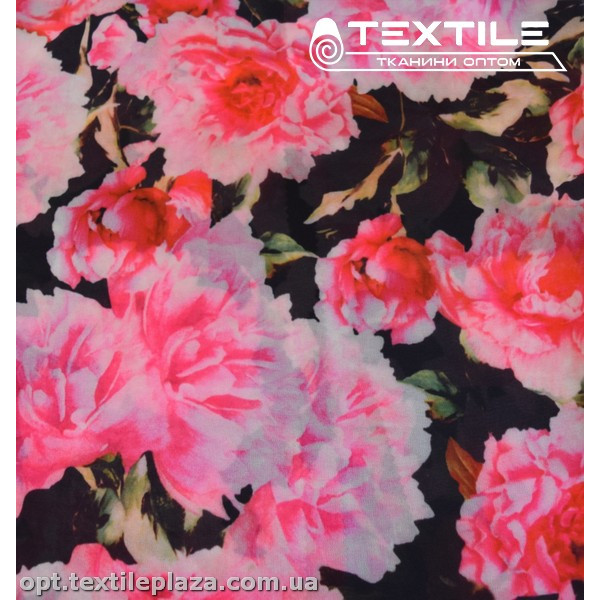Шифон цветной 3809D4C1 цветы розовые, черный
