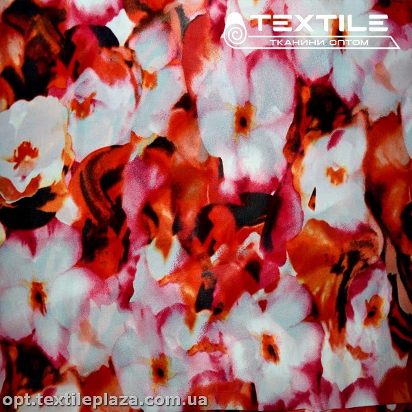 Шифон цветной 3539D16C1 цветы розовые, красный
