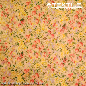 Шифон цветной 4059D1C3 цветы красно-желтые, персиковый