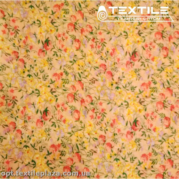 Шифон цветной 4059D1C3 цветы красно-желтые, персиковый