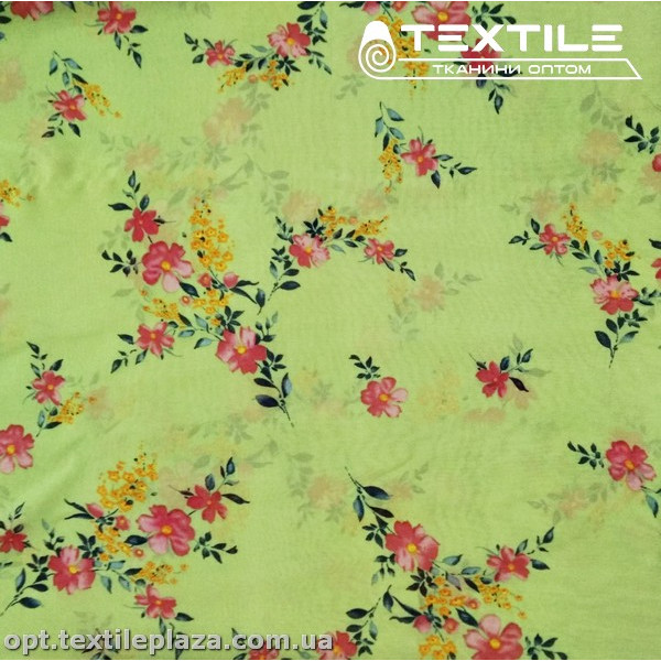 Шифон цветной 3831D9C4 цветы розовые, салатовый