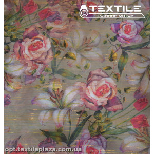 Шифон люрекс цветной 3807D3C1 цветы лиловые, серый