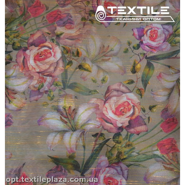 Шифон люрекс цветной 3807D3C1 цветы лиловые, серый