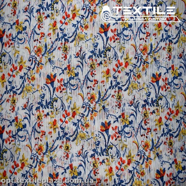 Шифон цветной 3166D8C1 Dobby цветы красно-синие, белый