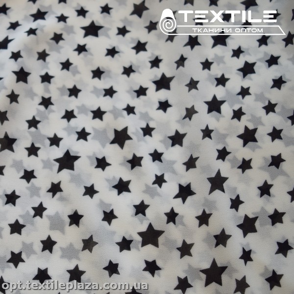 Шифон цветной 3808D1C1 звезды черные, белый