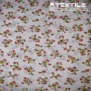 Шифон цветной 3166D2C1 Dobby цветы розовые, белый