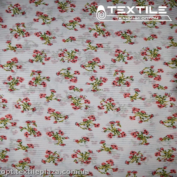 Шифон цветной 3166D2C1 Dobby цветы розовые, белый