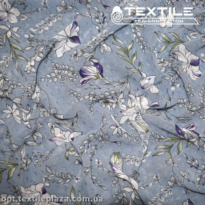 Шифон жаккард цветной 4074D261C2 Uragiri dott цветы белые, серо-голубой