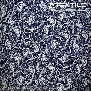 Шифон цветной 3539D19C1 цветы белые, темно-синий