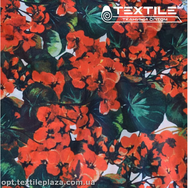Шифон цветной 3809D3C1 цветы красные, белый