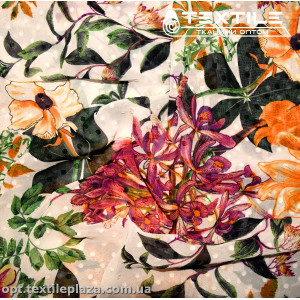 Шифон жаккард цветной 4074D271C1 Uragiri dott цветы оранжево-лиловые, пудровый