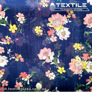 Шифон люрекс цветной 3928D2C3 цветы розовые, темно-синий