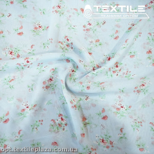 Шифон цветной 4019D10C5 цветы розовые, нежно-голубой