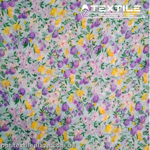 Шифон цветной 4059D1C4 цветы сиренево-желтые, мятный