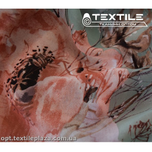 Шифон цветной 3889D781C3 цветы лососевые, мятный