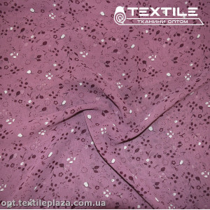 Шифон цветной 4019D2C2 цветы бордово-белые, лиоловый