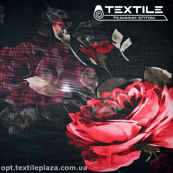 Шифон цветной 3528D5C3 цветы красные, черный